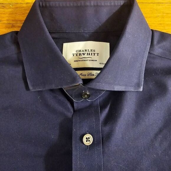Charles Tyrwhitt Men's Slim Fit Button Shirt 16 41 Navy - Picture 3 of 6